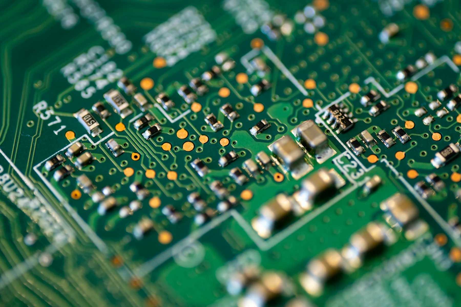 Detailed close-up of an electronic circuit board