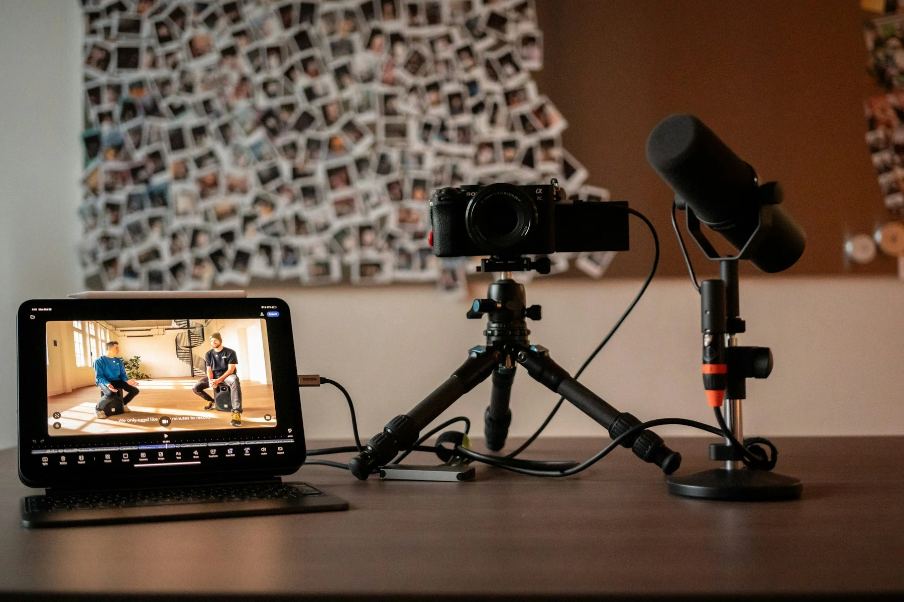 Camera and microphone in a recording workspace